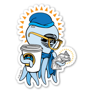 Blue Coffee Squid Sticker is here!
Fade-resistant, all weather glossy- coated vinyl sticker makes for a long lasting and colorful addition to your slap collection.
Add a little caffeine to your basket to round out your order today! Happy Sticking!
By @Bozschurr