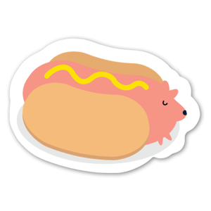 A cute dog dressed as a hot dog.