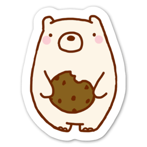A cartoon polar bear enjoying a chocolate chip cookie.