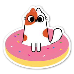 A cute cat sitting in a pink donut.