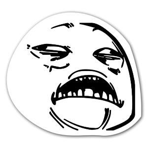 A sticker with a afraid and sad rage face