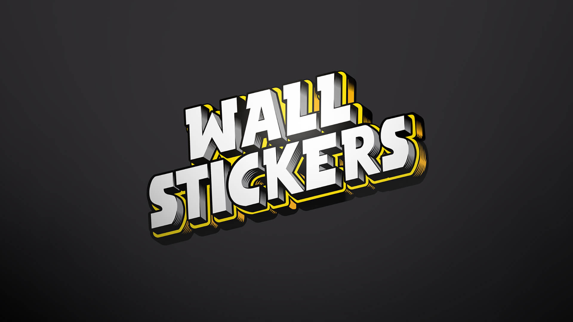 White and yellow "Wall Stickers" lettering on a dark background