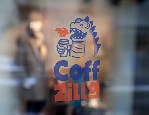 Front adhesive window sticker for "CoffZilla".